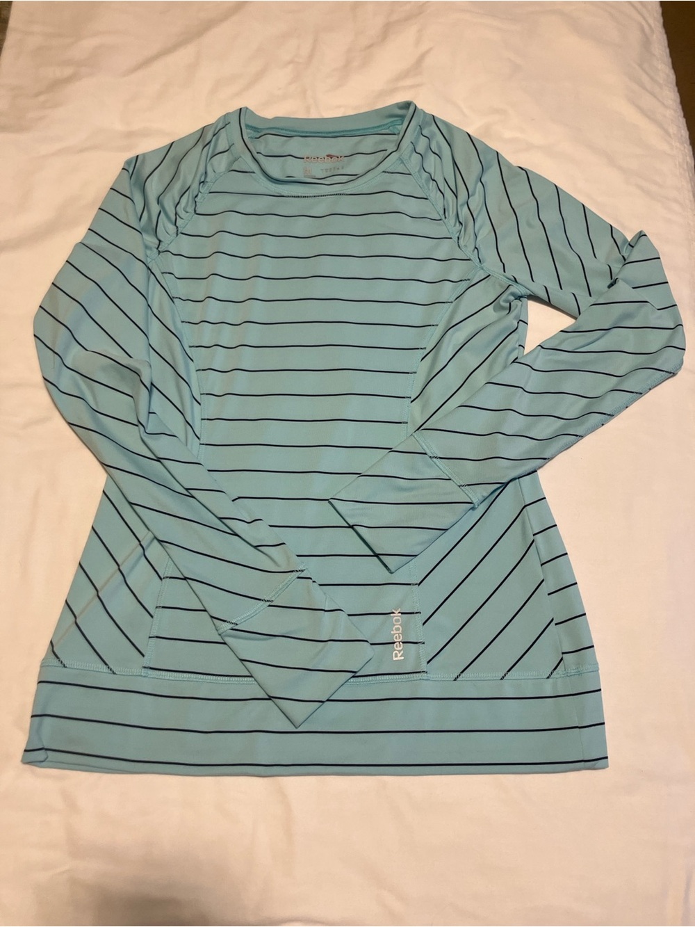 Reebok Women’s Mint Blue Striped Long-Sleeve Performance Tee
